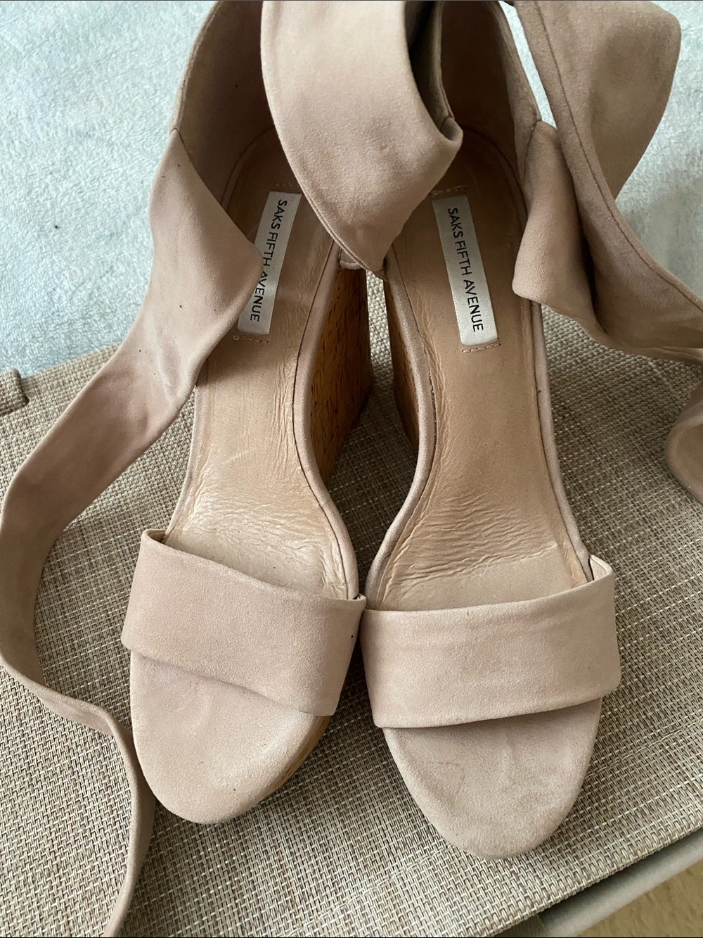 Saks Fifth Avenue Blush Suede Ankle-Tie Wedge Sandals